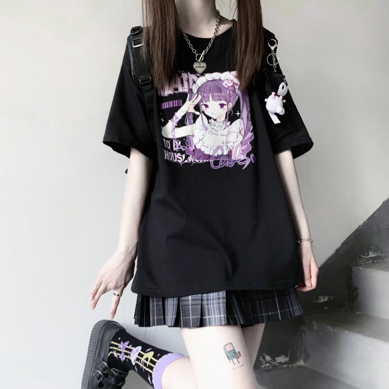 Anime Print White Short Sleeve T-Shirt Women - TE&EM.inc